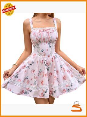 Lace Floral Mini Dress Corset Flowy A Line Cute Short Graduation Dresses